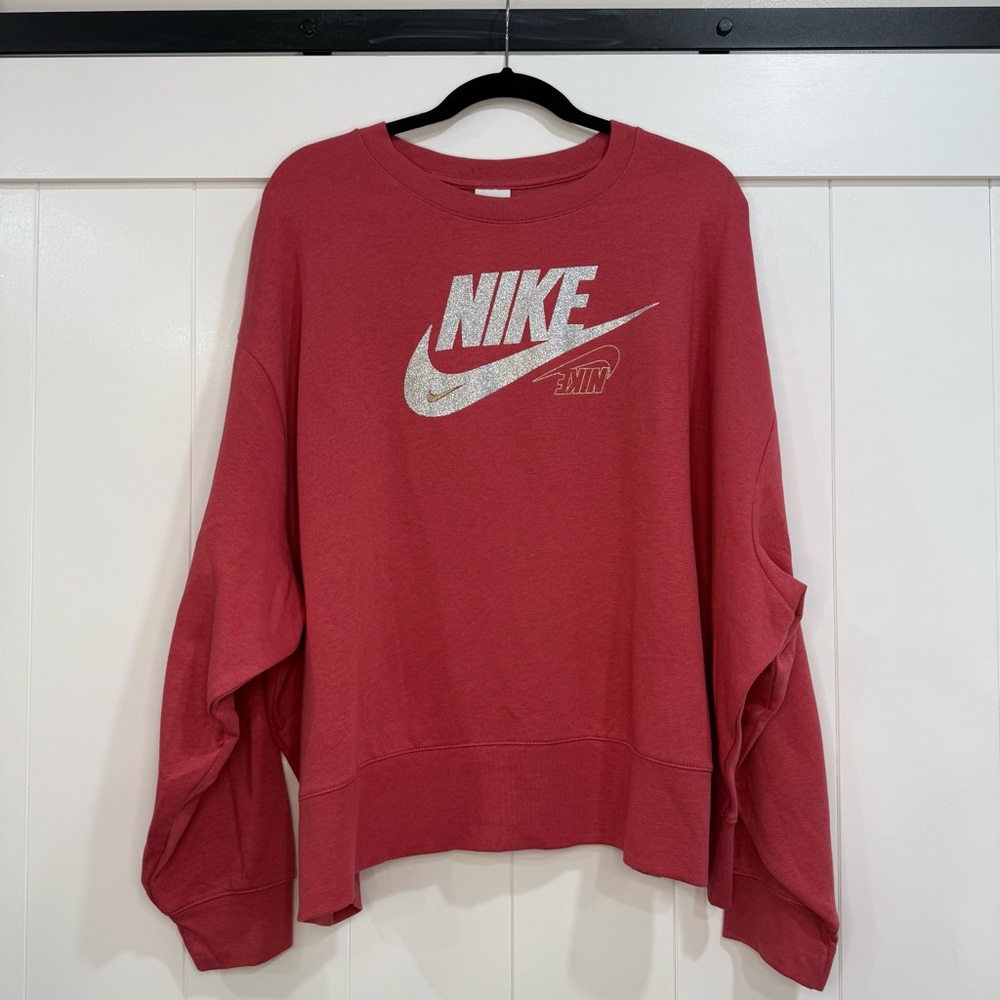 Nike Women's Deep Red Crewneck Sweatshirt with Silver Logo
